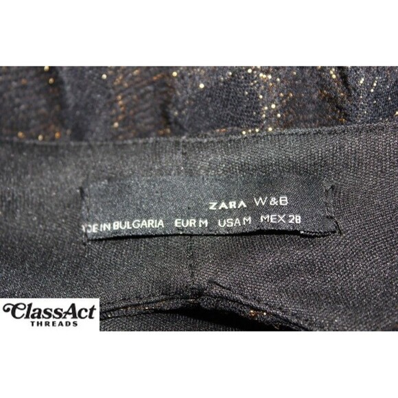 ZARA WB Women's Black Gold Long Sleeve Dress Open Back Pullover Sz M - Picture 7 of 7